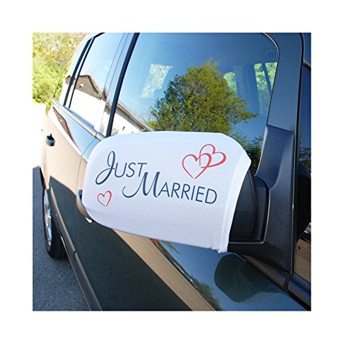 Autobikini-Set „Just Married“, 2 Überzüge mit Schriftzug für die Außenspiegel am Hochzeitsauto - 3