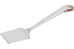 Everdure by Heston blumenthal Grillwender I hochwertiger Edelstahl Pfannenwender rostfrei & pflegeleicht I Pfannenheber mit Leder-Aufhänger I Burger-Wender mit den Maßen 35,5 x 8,6 x 4,5 cm