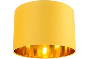 Contemporary and Chic Ochre Cotton 12" Table or Pendant Circular Drum Lamp Shade with Shiny Gold Inner - 60watt Maximum by Happy Homewares