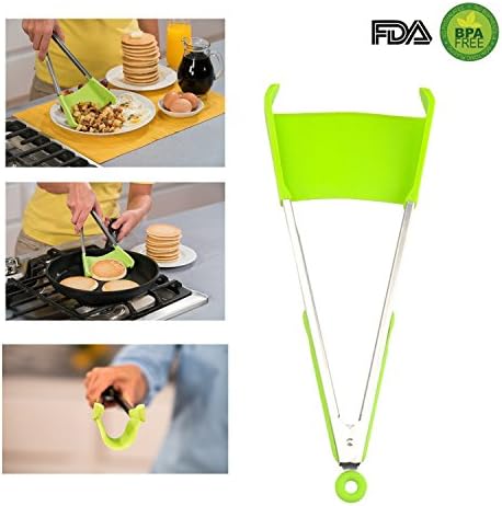 Scenic Clever Tongs, 2 in 1 Silicone Spatula and Tongs Kitchen Tools As Seen on TV, 12'' Food Spatula and Tongs with Locking Clip,Non-Stick, Heat Resistant, Stainless Steel Frame, Silicone and Dishwasher Safe