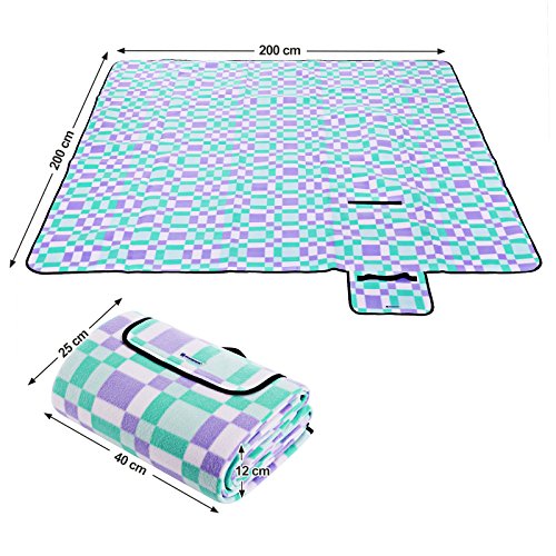 Songmics 200 x 200 cm XXL Picknickdecke Fleece wärmeisoliert wasserdicht mit Tragegriff GCM73P - 3