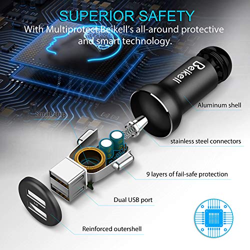 Beikell Chargeur de Voiture  Rapid Dual Port USB Chargeur de Voiture avec Smart Device-Adaptive Technologie de Chargement pour Apple  Samsung  d autre