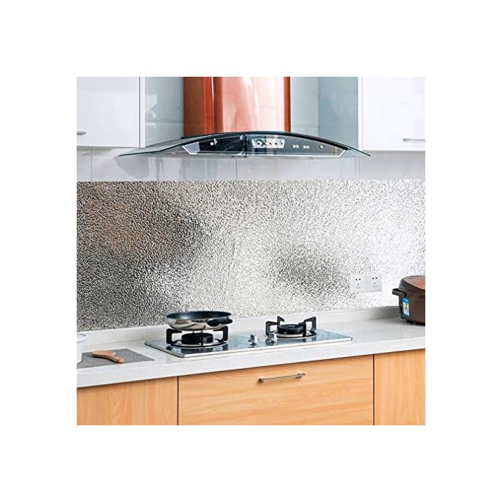 KINLO Aluminium Folie Aufkleber Küchen Selbstklebende Küchenfolie Hitzebeständig Tapete Öl ...