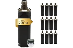 acquaverde | 12 Bottiglie in Latta per Olio di Oliva, Contenitore Alimentare da 750 Ml, con Tappo a Vite e Salvagoccia Prefilettato