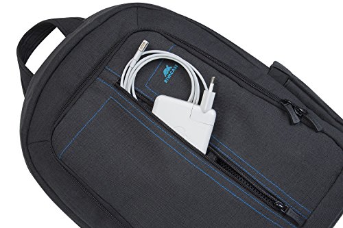 RIVACASE Notebook Rucksack bis 15.6“ – Stilvolle Tasche aus wasserabweisenden Material und extra verstärkten Seiten – Schwarz - 8