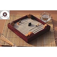 Miniatur Zen Garten 16cm x 16cm komplett aus Holz für Heimtextilien und Meditation ॐ
