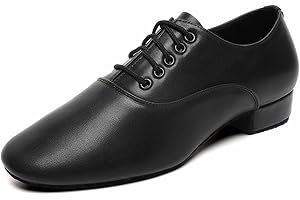 BOKIMD Mens Ballroom Dance Shoes Black Leather Sole Tango Salsa Latin Character Shoe