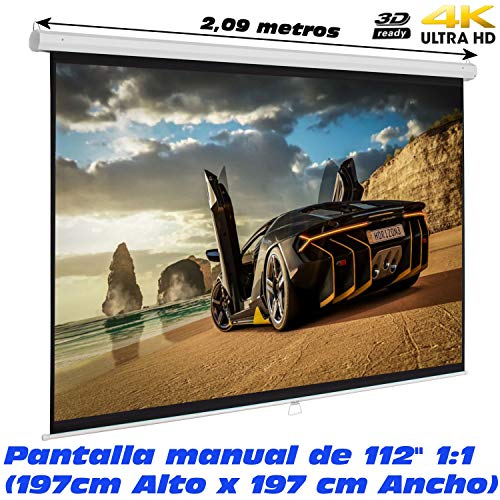 Pantalla de proyeccion Manual Luxscreen 112" Pulgadas, Formato 1:1, área Visible Blanca 197 x 197cm , cajetin de 2,09 Metros