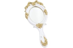 FRCOLOR Vintage Hand Mirror Golden Rose Cosmetic Mirror with Handle Antique Portable Makeup Mirror Princess Vanity Mirror for Women Girls Travel
