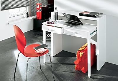 Comfort Home Innovation – Table bureau extensible, Console bureau, Couleur Blanc Brillant, dimensions : 98,6x86,9x36- 70 cm de profondeur.