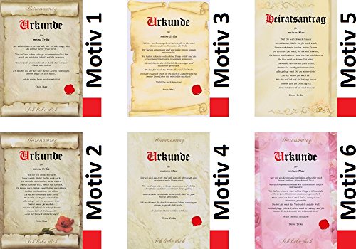 Heiratsantrag Urkunde persönliche Geschenk Karte Hochzeit Liebe heiraten Pergament div. A4 Papier Motive - 8