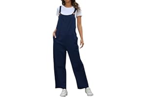 Briskorry Peto de trabajo para mujer, monocolor, sin mangas, mono de verano de pierna ancha, pantalones largos, informales, elegante, holgado, para mujer