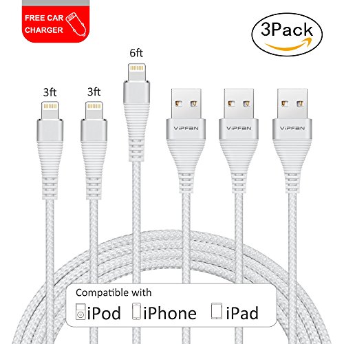iPhone Ladekabel  VIPFAN Lightning auf USB Kabel  3 Stuck   2 1M 1 1 8M      Nylon  geflochten  Kompatible mit iPhone X 8 8 Plus 7 7 Plus 6 6 S 6 Plus