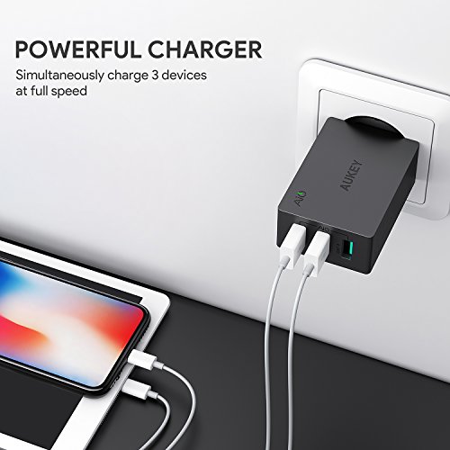 AUKEY Chargeur Secteur USB 3 Ports 30W 6A Chargeur Mural pour iPhone X 8 8 Plus  iPad Air Pro  Samsung  HTC  LG  Nexus et les autres smartphones