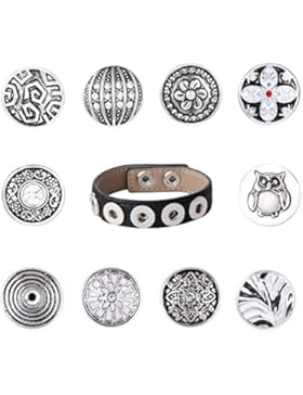 Morella Damen SMALL Click-Button Starter-Set Armband schwarz 10 SMALL Click-Button Druckknöpfe 12 mm