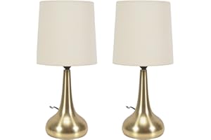 ValueLights | Pair Brushed Gold Teardrop Touch Dimmer Table Lamps with Cream Shade | Table Lamps, Home Décor & Improvement Essential