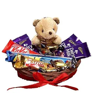 SFU E Com Chocolate with Cute Teddy Hamper | Gift for Holi, Rakhi, Diwali, Anniversary, Birthday, Christmas, Valentine, Her, Him | Assorted Chocolate Gift | 006