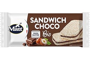 Matt, Sandwich Choco Bio, Barretta di Riso Integrale, Ripiena di Crema al Cioccolato, Senza Glutine, Senza Uova, Senza Olio di Palma, Senza Lievito, Snack Dolce Sano e Goloso, 20 g