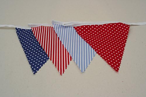 JennyBenny Red,White and Blue Spots and Stripes Mix Cotton Bunting 40ft/12m long ideal for VE Day Decoration