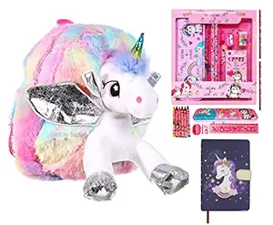 FunBlast Unicorn Stationary Kit for Girls Soft Unicorn Bag, Unicorn Pencil Box, Pencil, Unicorn Diary, Eraser, Sharpener & Unicorn Coloring Kit for Kids - Stationary Kit Set for Girls/Birthday Gift