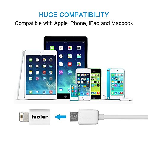 iVoler Lightning auf Micro USB Adapter mit Schlüsselring, [3 Stück] Micro USB auf 8 Pin Lightning Konverter Stecker, Laden und Synchronisieren für iPhone 7/ 7 Plus/ 6/ 6s/ 6 Plus /5 5s 5c, iPad Pro/ iPad Air/ iPad mini und andere Geräte des Ios – Weiß - 4