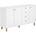 FirFurd Sideboard for Living Room White Sideboard Storage Cabinet Freestanding Cupboard Large Chest of 4 Drawers with 3 Doors 140x40x80cm Wooden