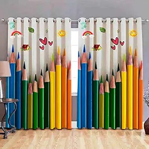 Novak Decors - 3D Digital Colour Pencil Printed Printed Panels for Kids Room | School | Playway (Premium Door Curtains 7 Feet Long Set of 2 )