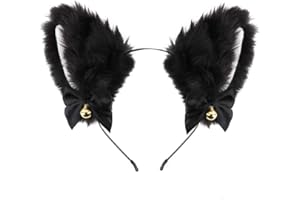 Dodheah - Cerchietto per capelli con orecchie da gatto o volpe, accessorio per capelli per donne e ragazze, decorazione da usare tutti i giorni e per feste Nero+bianco Etichettalia unica