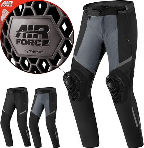SHIMA RUSH Pantaloni Moto Uomo con Protezioni 4 Stagioni | AIRFORCE Protezione Ginocchio | Pantaloni da Moto Impermeabile Estiva Tuta Giacchetta Touring (Fluo, Uomo, Pantalone, Taglia 3XL)