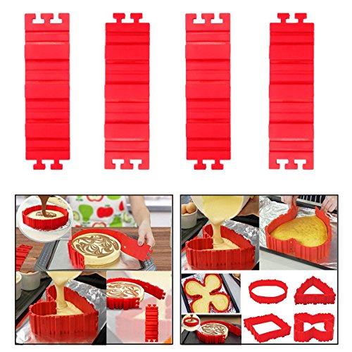 Itian Silicone Cake Mold DIY Bake Mold Bake Snake Non-Stick Easy Clean 4 Packs (Red)