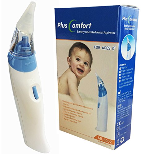 Baby Electronic Nasal Aspirator, Battery Operated Nose Cleaner for Babies and Toddlers, Silicone Tips (2 sizes)