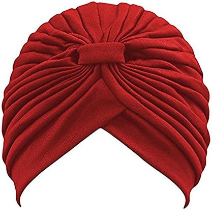 I VVEEL Women's Pleated Ruffle Chemo Pre Tied Turban Cap Hair Wrap Cover Up