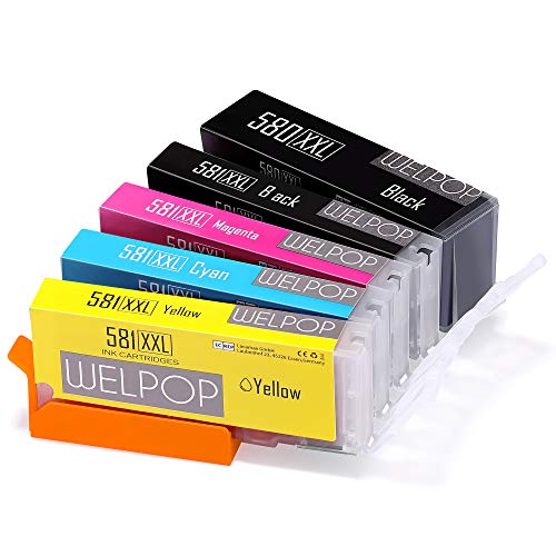 WELPOP PGI-580XXL CLI-581XXL Compatible para Canon PGI-580 CLI-581 Alta Capacidad Cartuchos de Tinta con Canon Pixma TS6150 TS8150 TS9150 TS6151 TS8151 TS8152 TS9155 TR7550 TR8550 (PGBK/BK/C/M/Y)