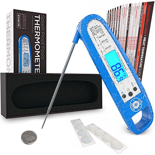 DIGITALES EINSTICHTHERMOMETER / GRILLTHERMOMETER / THERMOMETER für die Küche mit Hintergrundbeleuchtung: sehr schnell und präzis, perfekt zum kochen, backen - Gratis Temperaturtabelle für das Fleisch