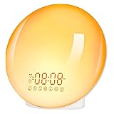 IKHDCYH Sunrise Alarm Clock, Wake Up Light/Sunlight Lamp with Dual Alarm Clocks & Snooze Function 20 Brightness Levels and 7 Colors Light Alarm Clock, Sunrise Lamp 7 Natural Sounds with Charging Port