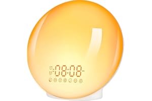 IKHDCYH Sunrise Alarm Clock, Wake Up Light/Sunlight Lamp with Dual Alarm Clocks & Snooze Function 20 Brightness Levels and 7 Colors Light Alarm Clock, Sunrise Lamp 7 Natural Sounds with Charging Port
