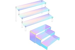 Eozighi Soporte de Exhibición de Acrílico y 3 Estante Acrílico Transparente Soporte de Exhibición de Escalera Transparente Estante de Soporte Acrílico para Perfumes Figuras Pops Cupcake