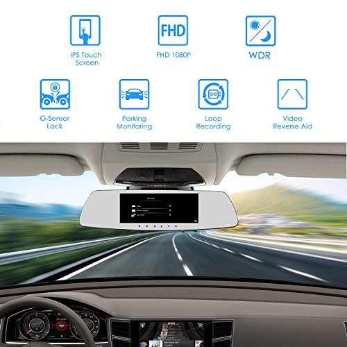SENDOW Espejo Doble Dash Cam 7 Pulgadas 1080p IPS Display 170 ° Granangular Cámara De Mando, Espejo Retrovisor Vehículo Cámara Con La Grabación De Bucle De Aparcamiento Monitor