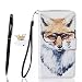 Produktbild Huawei Y5 2 Hülle, Huawei Y5 2 Schutzhülle Leder Hülle, Alfort 3 in 1 Flip Wallet Fashion Design Dual Use Falten Premium PU Leder Tasche Case Cover Folio Mappen Kasten Abdeckung für Huawei Y5 2 / Huawei Y5 II Dual Sim 5.0" Smartphone Funktion Unterstützte Telefone mit Fuchs ( Weiß ) + Netter Staub Stecker + Alfort Schwarz Stylus Pen