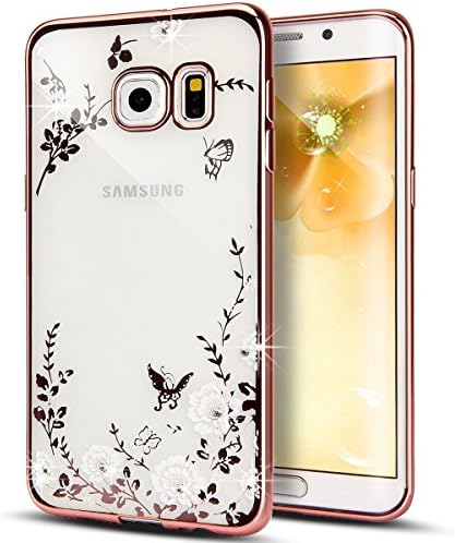 UBMSA-Samsung Galaxy note 4 Case, Luxury Crystal Diamond Mirror Bling Soft TPU Silicone Case Back Cover for Galaxy note 4 cases [Girl case] (Rose Gold-White flower, S7)