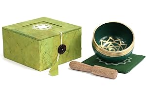 SH SHAKRA HEALTH Chakra Singing Bowls with Wooden Striker & Cushion Gift Box Set | Sound Therapy; Holistic Healing, Meditation & Relaxation Mindfulness Mantra (Heart Chakra), 8cm