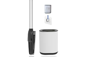 arteneur - 3en1 Brosse WC en Silicone avec Support de Brosse WC & Fixation Murale, Manche Long en Acier Inoxydable & Hygienique avec Lamelles et Grattoir - pour Salle de Bains & Toilette (Blanc)