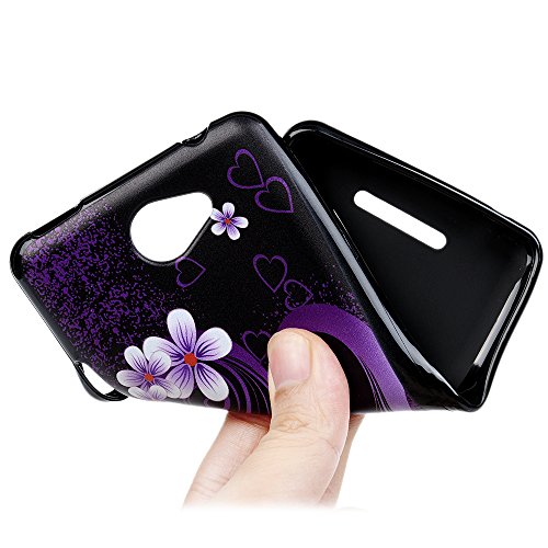 Funda bq Aquaris U U Lite Silicona Gel TPU Ultra Delgado - Mavis s Diary Cover Shock-Absorci  n y Anti-Ara  azos Carcasa Case Bumper Parachoques Choque Absorci  n - Flor de color p  rpura y amor