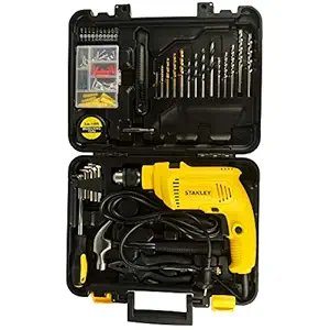 STANLEY SDH550KP-IN 550W DIY 10mm Single Speed Hammer Drill Tool Kit (120-Pieces) for Home and Professional Use-Includes Hammer Drill, Measurement Tape, Precision Drill Bits, Hammer, 1 Year Warranty