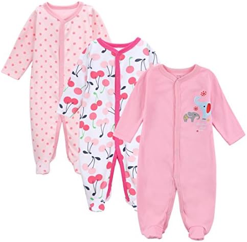 YUHUAWYH Strampler Für Baby Mädchen Jungen Säugling Nachtwäsche 3 Pcs Schlafstrampler 0-24 Monate (0-3 Monate, Farbe 3)