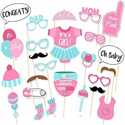 AZlife 25PCS Photo Booth Props Baby Shower New Born Party Photography Kit (Pink)