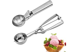 JAWUZ 2er Set Eisportionierer Edelstahl 304 Eiskugel-Former 4,8cm & 5cm Durchmesser Portionier-Löffel spülmaschinengeeignet mit Auslösemechanismus für Eiscreme Dessert Hackfleisch Obstsalat Küche