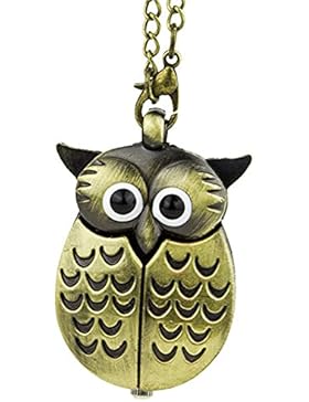 Vintage Bronze Retro Slide Smart Eulen-Design Taschenuhr lange Halskette
