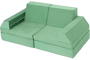 BYBYME Kids Couch Sofa Modular Toddler Couch for Bedroom Playroom, 10-Piece Fold Out Couch Play Set for Imaginative Boy Girl, Creative Baby Couch (Green, King)