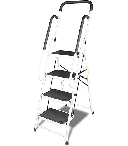 Cotterman All-Welded 3-Step Rolling Steel Safety Ladder - 30" Top Step, 450 Lb Capacity, Serrated Tread, Gray Finish